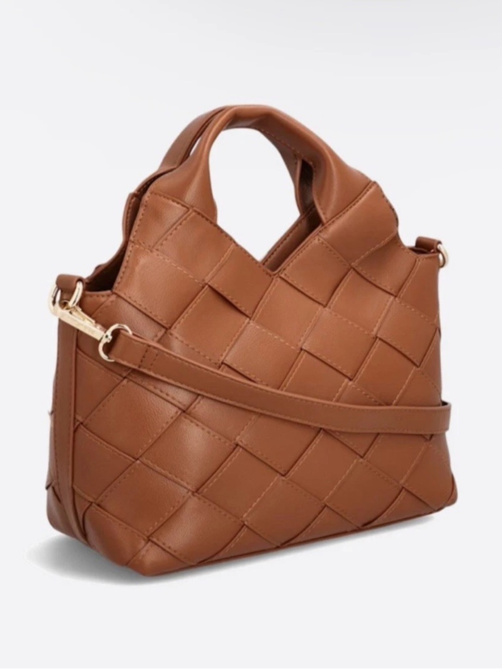 Mali + Lili Woven Vegan Leather Shoulder Bag in Brown